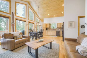 TV, fireplace, books, offices