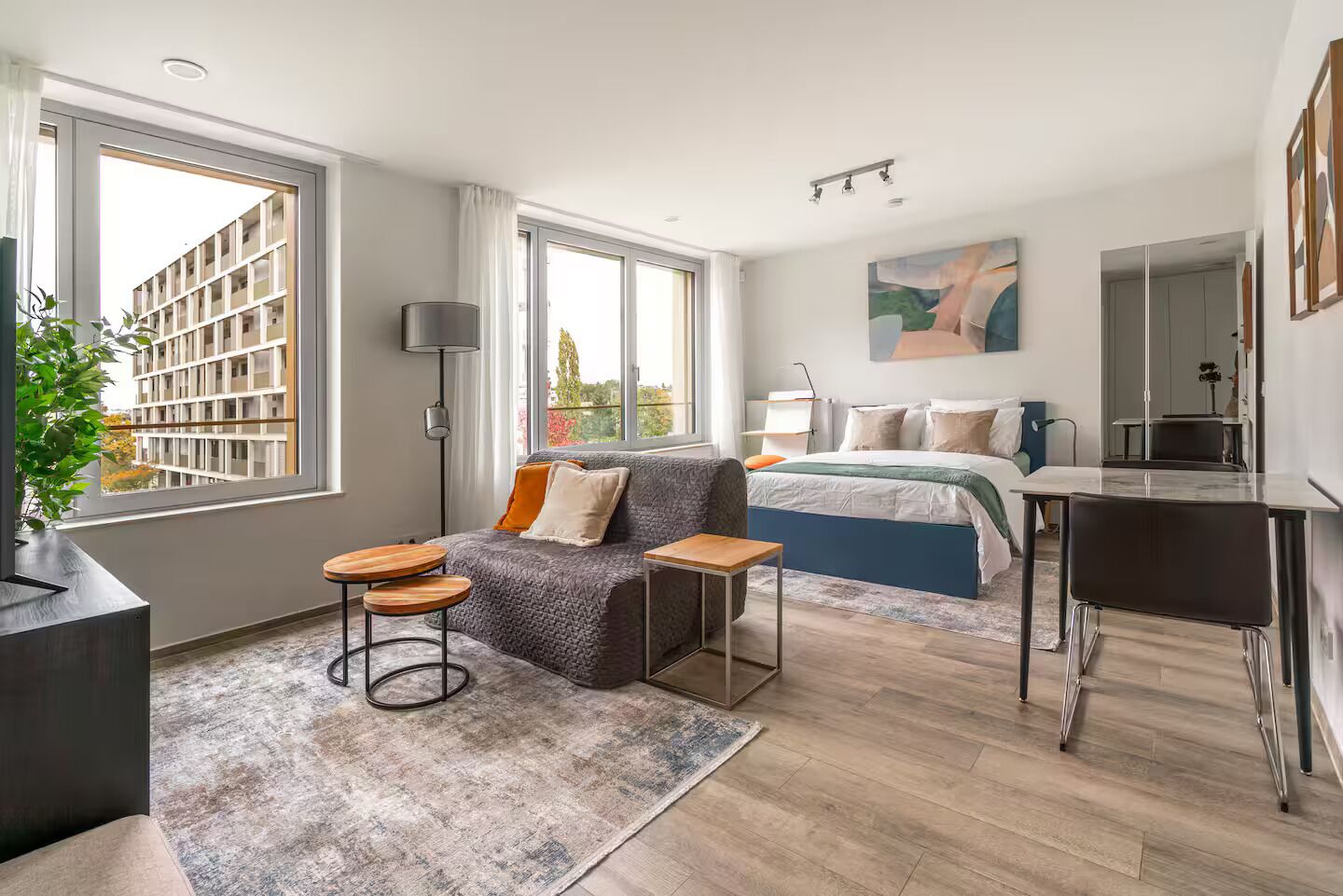 1 bedroom, desk, iron/ironing board, travel cot