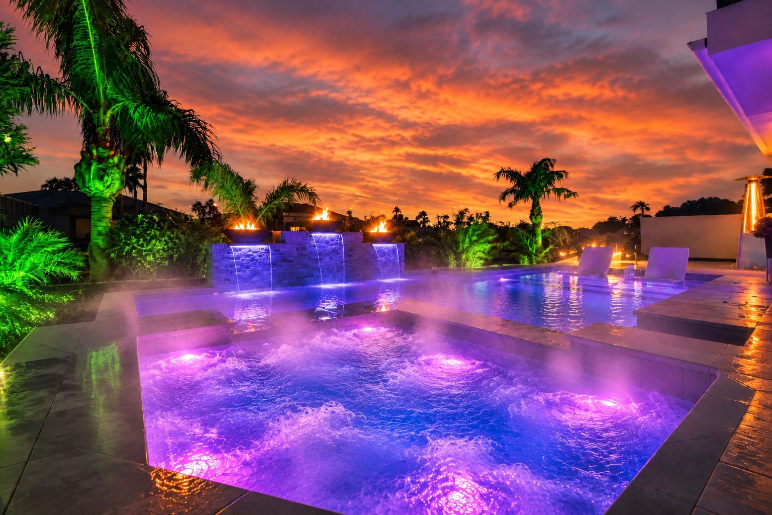 In ground spa with powerful therapy jets . Free heated pool 