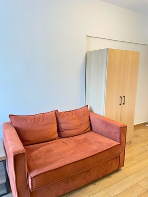 Living area - #702: Cozy Central Studio, Balcony, City View, Metro Access. Perfect for Couples (Central Macedonia)