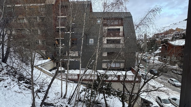 A snow-covered landscape with buildings, bare trees, and a cloudy sky. - Superb Cosy and Warm Studio Near Belle étoile chairlift (Les Deux Alpes)