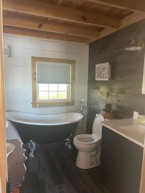 Douche, sèche-cheveux, serviettes fournies, savon