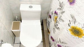 Shower, hair dryer, towels, soap - Economic room with bathroom. Semi-double bed. Guatemala City Zone 12. (Ciudad de Guatemala)