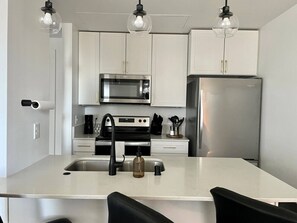 Fridge, microwave, oven, stovetop - Luxury Downtown Apt with Parking, Gym, and Lap Pool (Milwaukee)