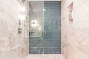 Shower, hair dryer, towels, soap - New! Spacious Beachfront Home with Pool & Hot Tub (South Haven)
