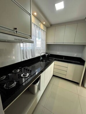 Fridge, microwave, stovetop, electric kettle