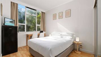 1 bedroom, laptop workspace, iron/ironing board, bed sheets