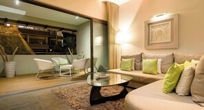 Appartement, uitzicht op zwembad | Woonruimte