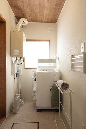 Eco-friendly toiletries, hair dryer, towels, soap