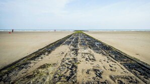 A beach with a long, narrow jetty extending into the sea. - Cozy, quiet apartment 200 meters from the sea with garage (Middelkerke)
