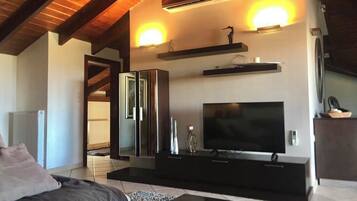 Televisión y chimenea