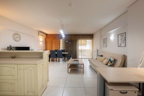 Family Apartment, Balcony | Living area | Flat-screen TV - 2BR hot tub prvt parking near metro (Athens)