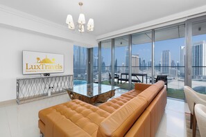 Luxury Apartment, City View | Living area - Lux BnB Boulevard Point Burj Views (Dubai)