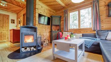 Smart-TV, Kamin, DVD-Player, Bücher