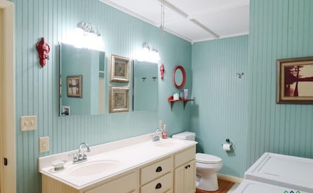Shower, towels, soap, toilet paper. Persimmon Place cozy cabin with AC in Marshall - Perfect for a relaxing getaway