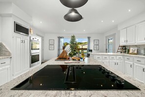 Fridge, microwave, oven, stovetop - Camp Starlight | Luxe Hill Country Villa | Pickleball, Pool, Hot Tub (Dripping Springs)