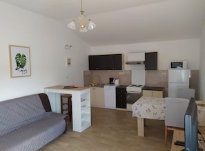 Departamento (One Bedroom Apartment With Terrace (A) | Sala de estar | Televisión de pantalla plana de 32 pulgadas con canales vía satélite 
