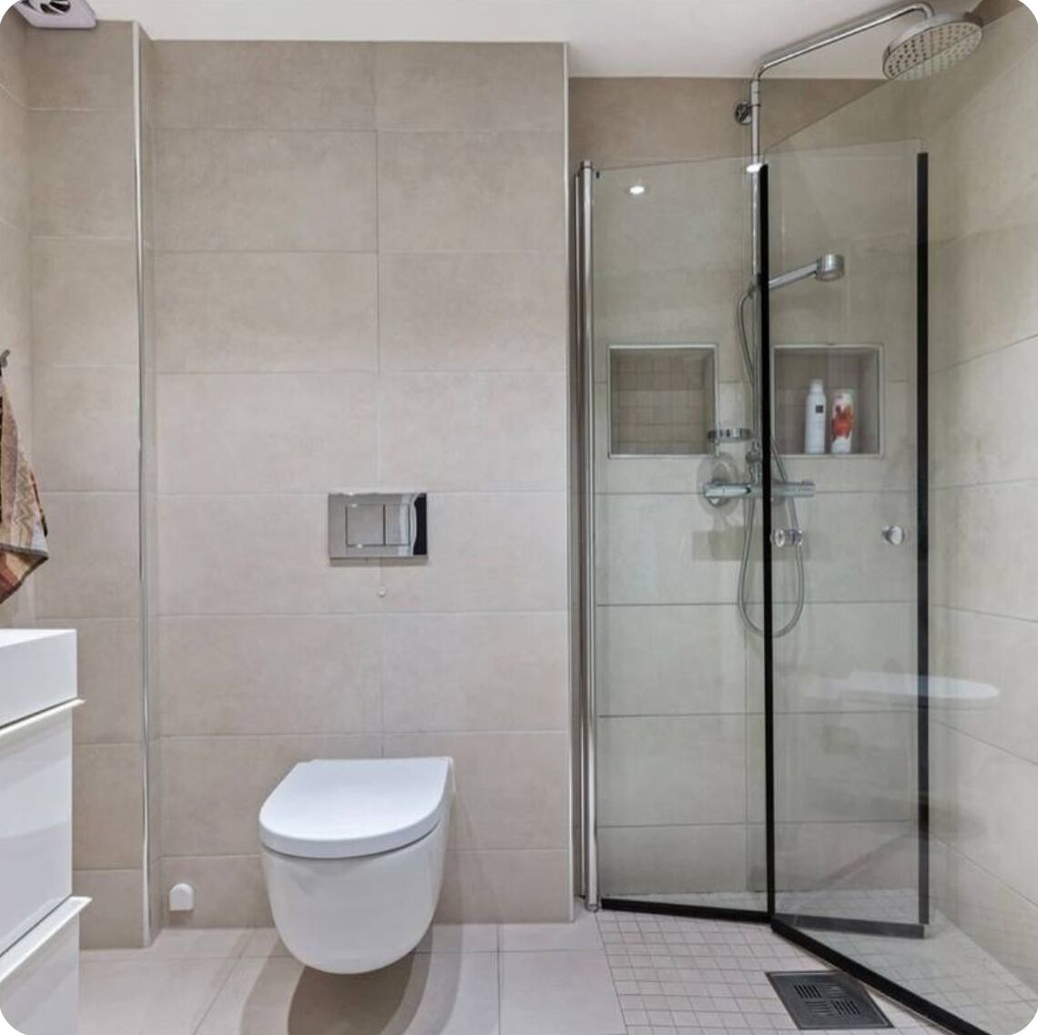 Shower, hair dryer, toilet paper