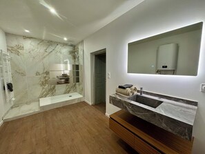 Douche, sèche-cheveux, serviettes fournies, papier toilette