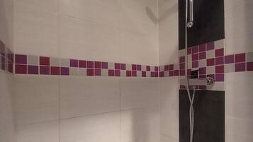 Shower, towels, toilet paper