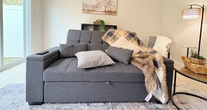 Breakfast Bar + Cozy Living Room + Snacks + Laundry