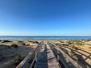 Plage à proximité, chaises longues, serviettes de plage