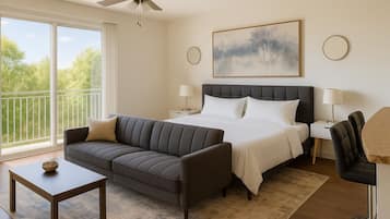 1 kamar tidur, meja kerja, tempat tidur bayi, dan Wi-Fi