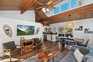 智能电视、壁炉、DVD 播放器、书