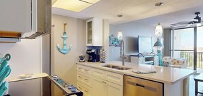 Private kitchen - Beachfront Space Coast Gem—Steps from the beach, heated pool, sleeps 4 (Cape Canaveral)