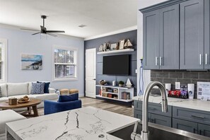 Smart TV, table football, books, stereo