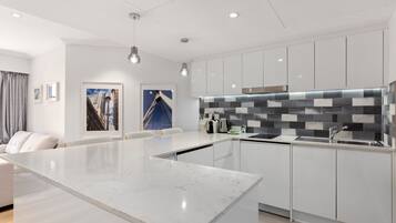 Apartment | Private kitchen | Fridge, microwave, oven, stovetop