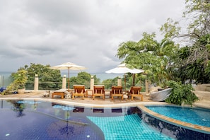 Outdoor pool, pool umbrellas