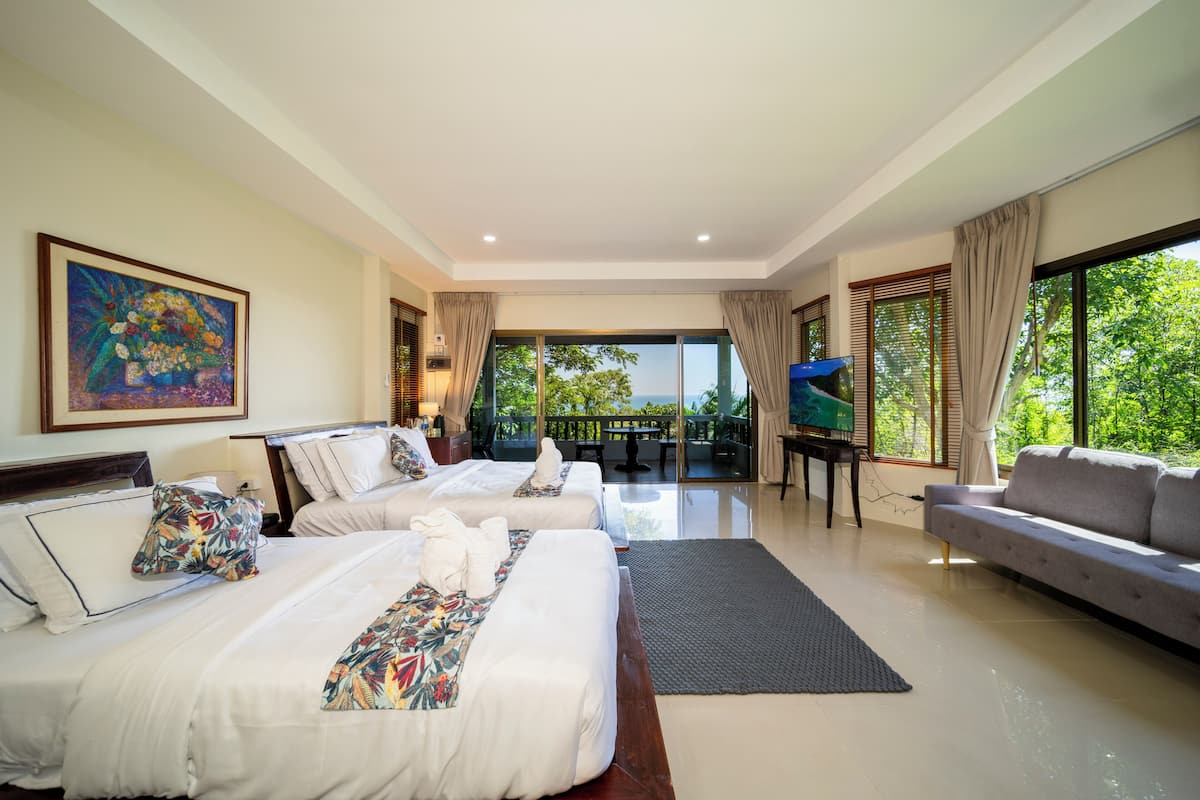Family Villa, 2 Bedrooms, Sea View, Garden Area | Premium bedding, in-room safe, desk, laptop workspace