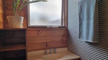 Shower, towels, soap, toilet paper