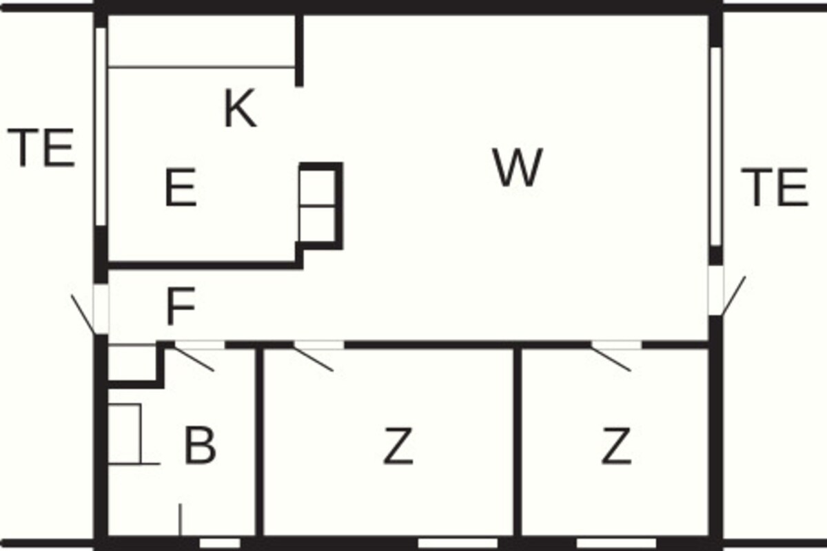 A floor plan with labeled rooms: TE, K, E, W, F, B, Z.