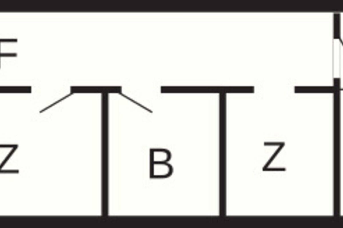 A floor plan with labeled rooms F, B, Z, K, E, and W.