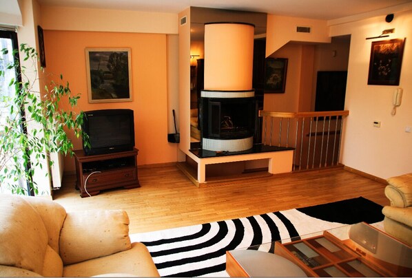 Fireplace - Lovely 3-bedroom building in Vilnius' center with spacious and cosy living room (Vilnius)