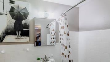 Eco-friendly toiletries, hair dryer, towels, soap