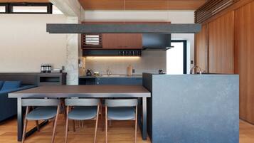 Villa, Pool View | Private kitchen | Shared fridge, microwave, coffee/tea maker, electric kettle