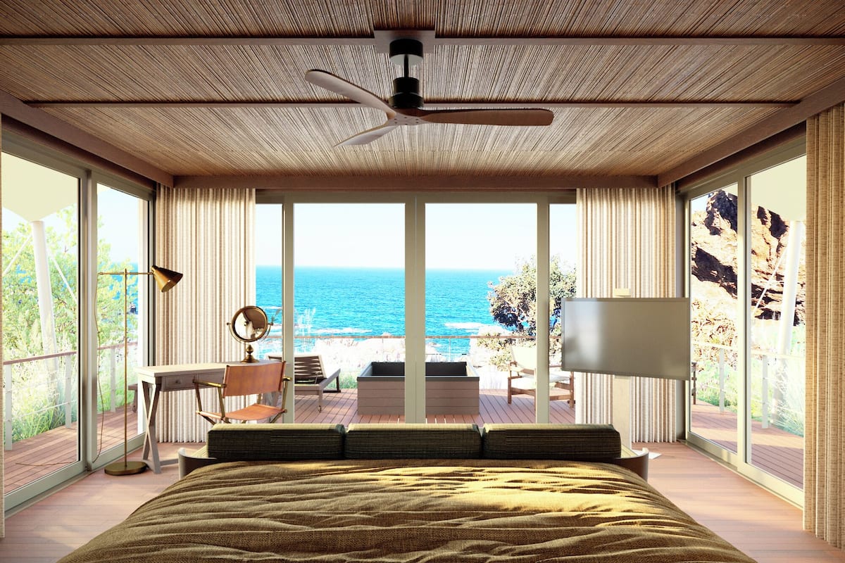 Seafront Tented Pavilion | Minibar, in-room safe, desk, blackout curtains