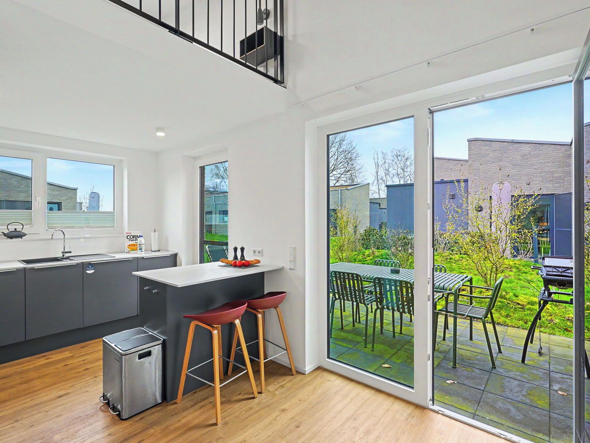 Microwave, oven, dishwasher, high chair