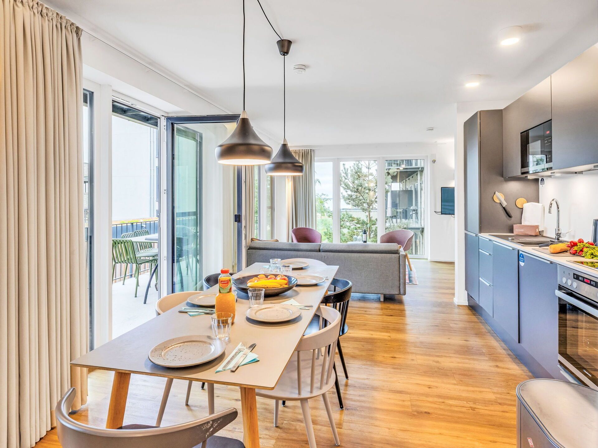 Microwave, oven, dishwasher, high chair