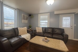 智能電視、壁爐、書籍、影像庫