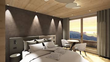 Habitación Confort con 1 cama doble o 2 individuales, vistas a la montaña | Edredones de plumas, minibar, caja fuerte