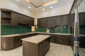 ثلاجة/مجمد بحجم كبير، ميكروويف، فرن، موقد طهي مسطح