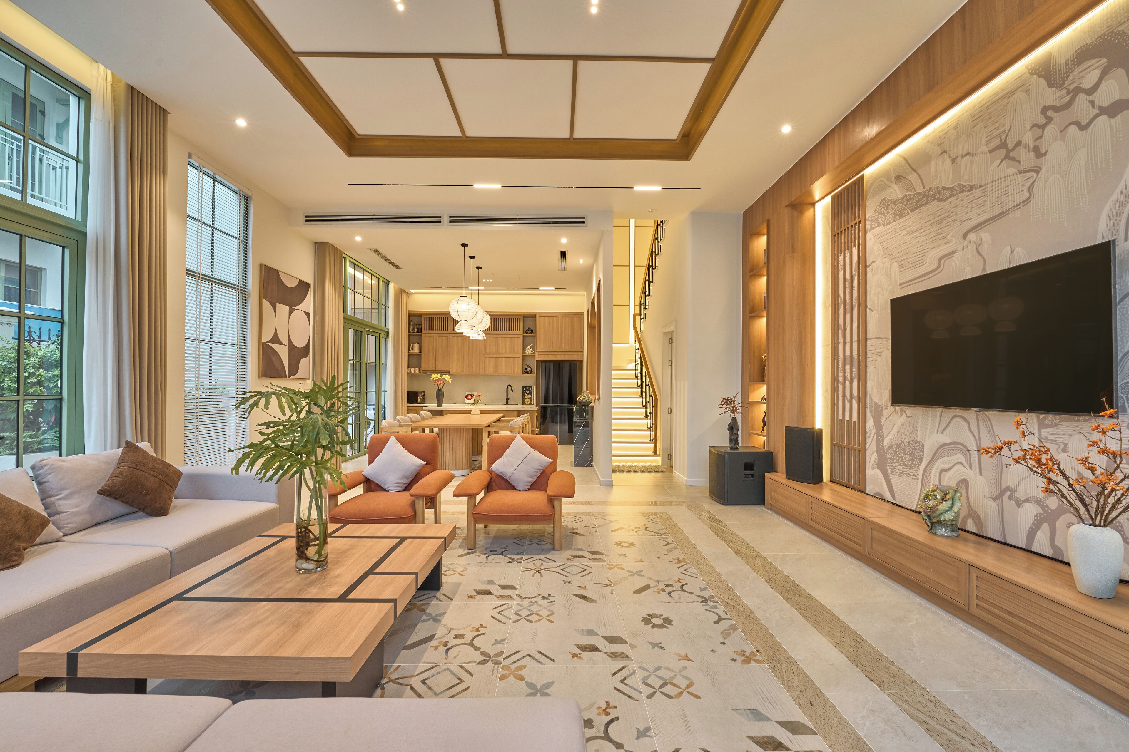 Deluxe villa, 4 slaapkamers, uitzicht op tuin | Woonruimte