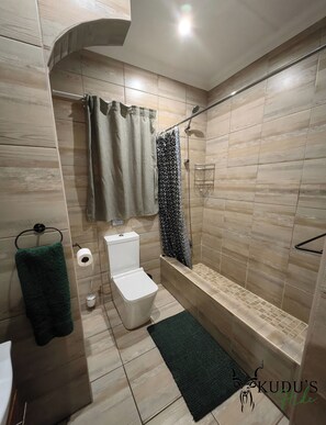 Dusche, Haartrockner, Handtücher, Toilettenpapier