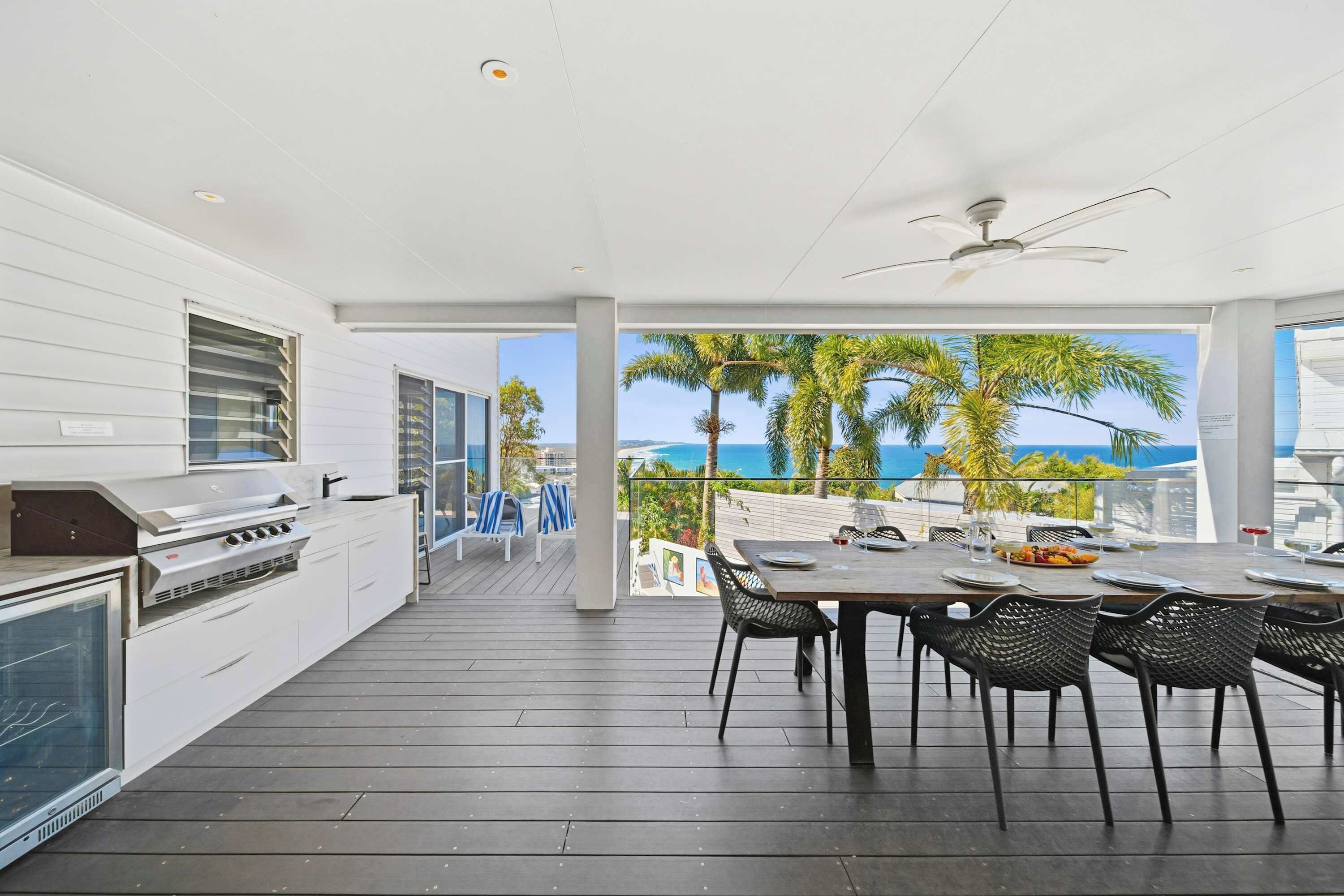 Incredible ocean views from the balcony with a built in barbecue and kitchenette make entertaining effortless.