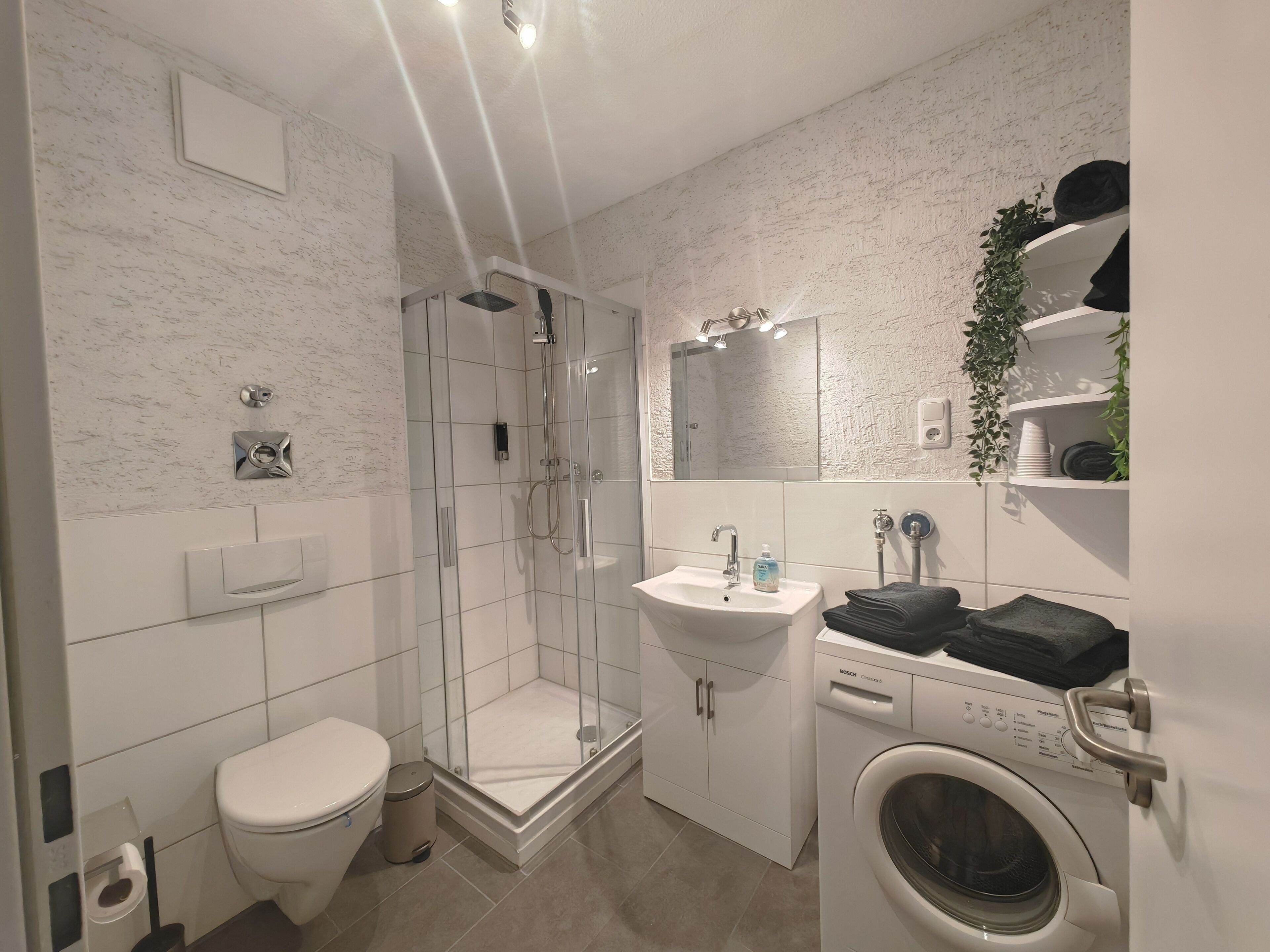 Dusche, Handtücher, Seife, Toilettenpapier