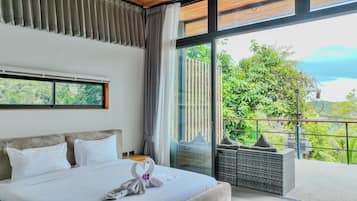 Vila Romantis, 1 kamar tidur, kolam renang pribadi, pemandangan laut | Meja kerja, ruang kerja ramah laptop, Wi-Fi gratis, dan seprai linen